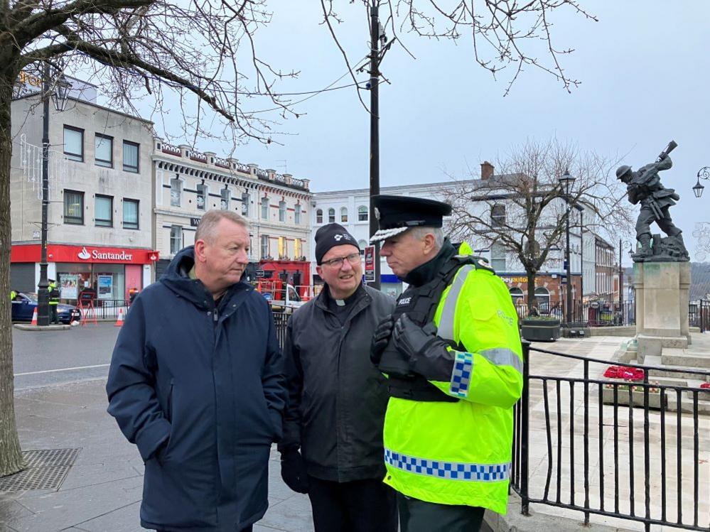 Jim Roddy, of the City Centre Initiative, Bishop Donal McKeown and Chief Constable Jon Boucher