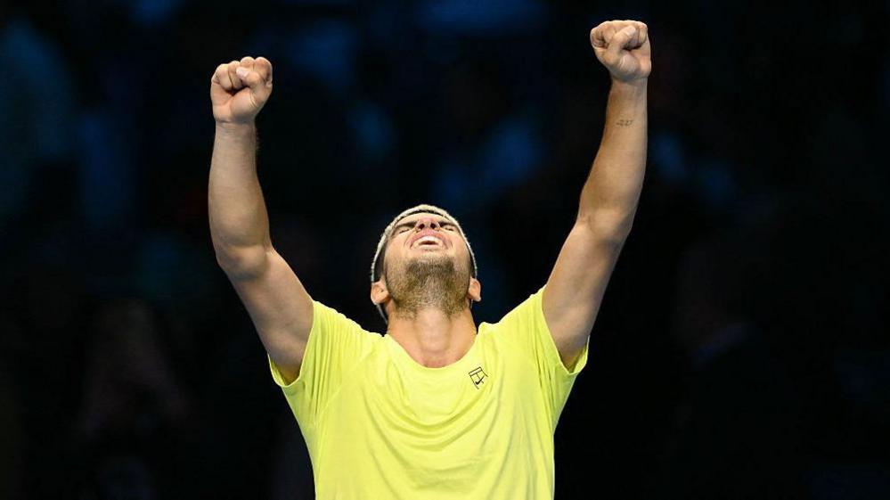 Carlos Alcaraz celebrates his win over Taylor Fritz