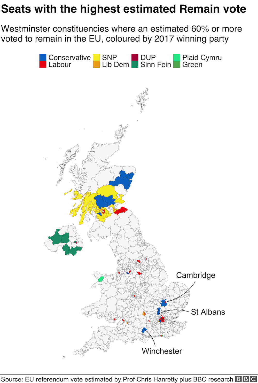 Seats the highest estimate Remain vote