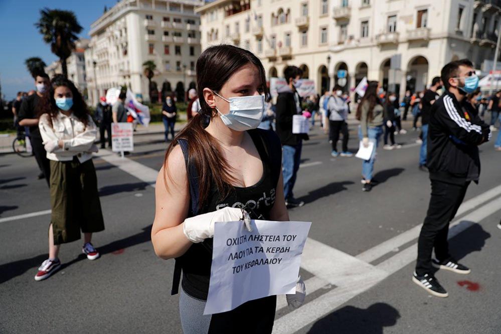 Demonstrators practice social distancing