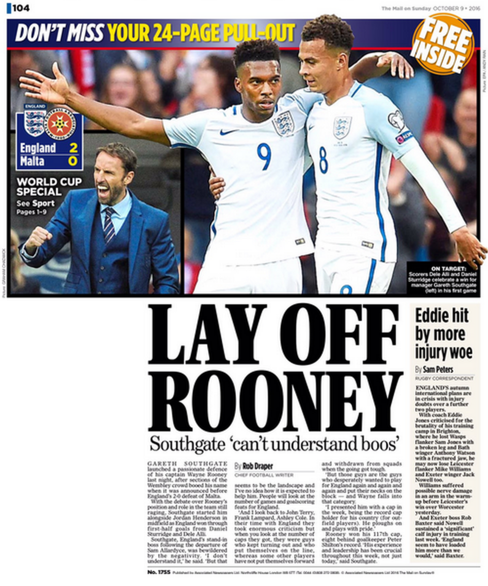 Mail on Sunday back page