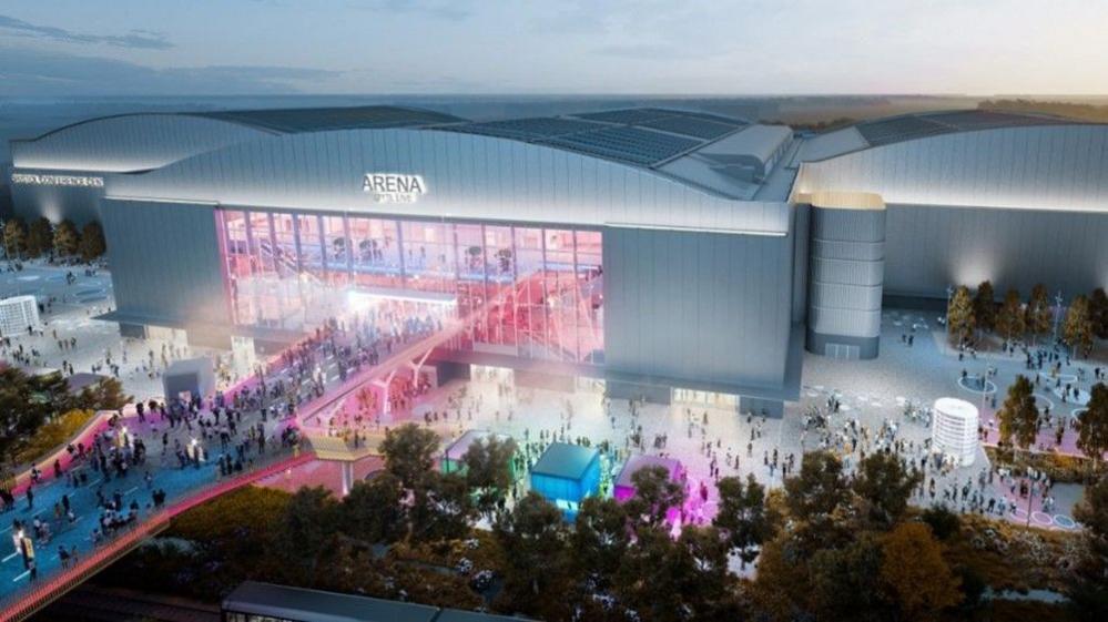 CGI image shows what arena will look like with an outdoor cinema and ice rink