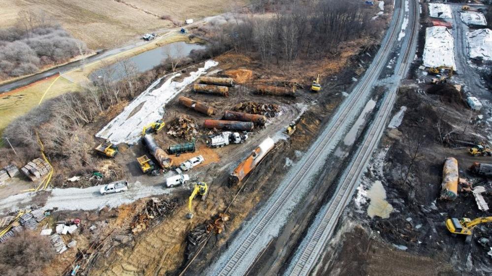 Train derailment site in East Palestine