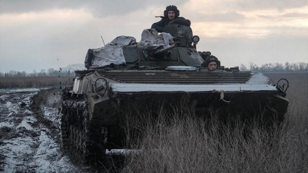 Ukrainian fighters near front line at Vuhledar