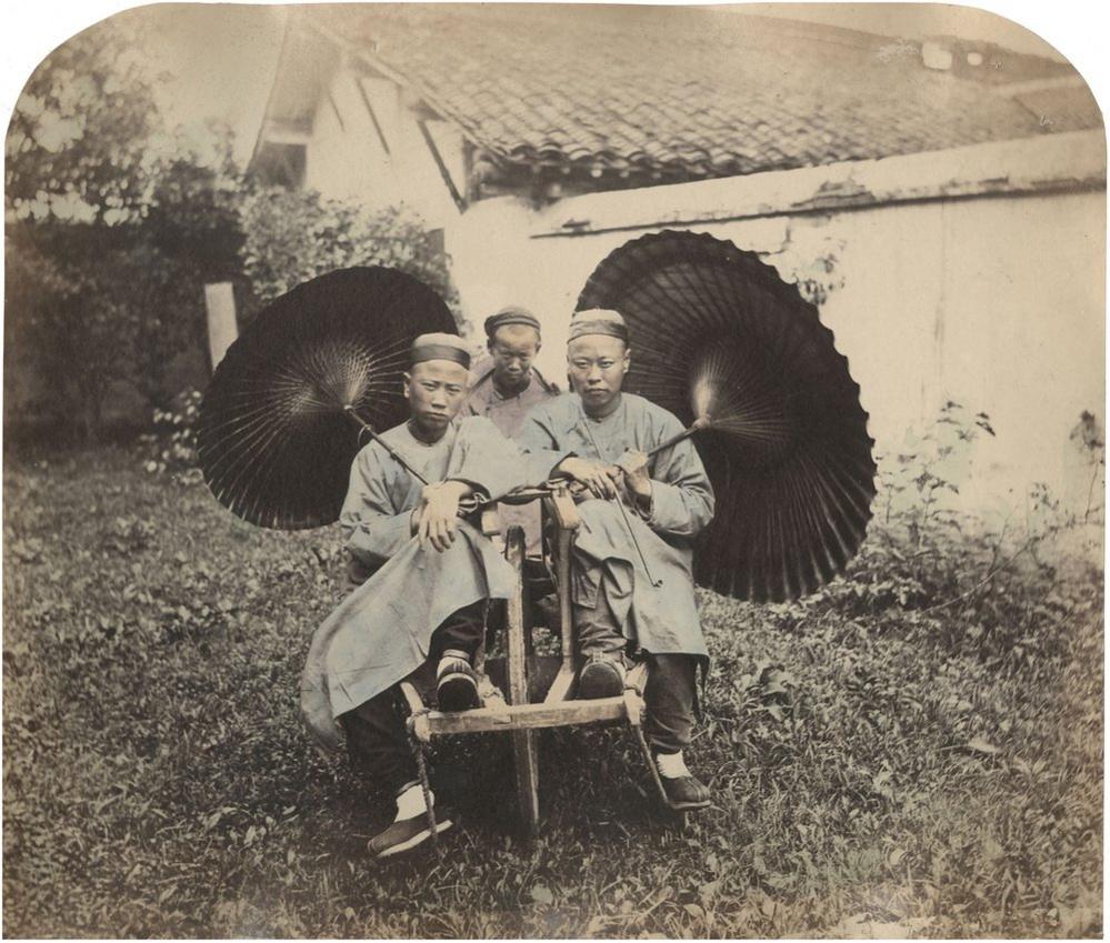 William Saunders, The Hand Carriage, 1860s-1870s. Hand-tinted albumen silver print. No. 47 in Sketches of Chinese Life and Character series