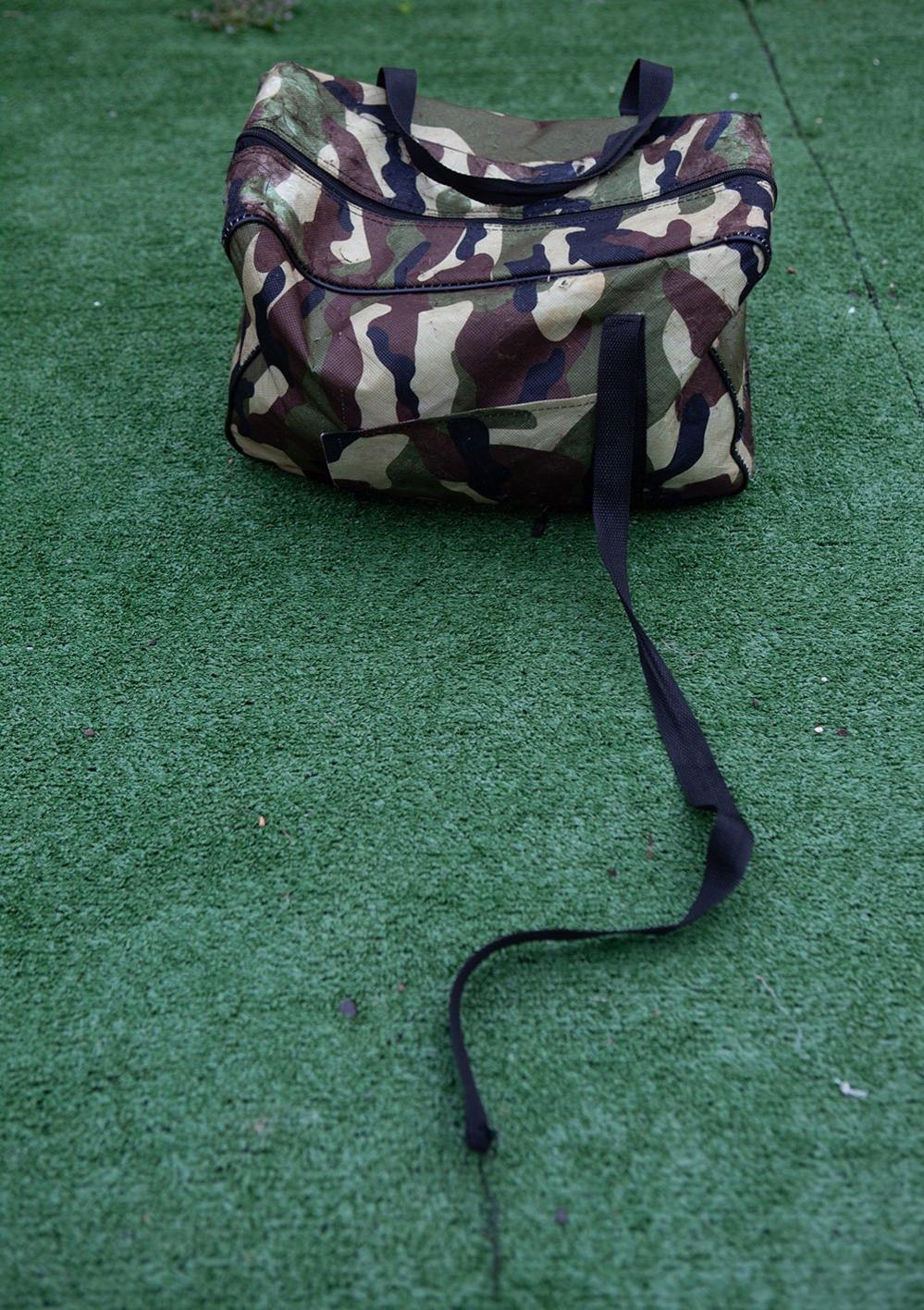 The camouflage bag Arafa Gouda called 'The Daughter'.