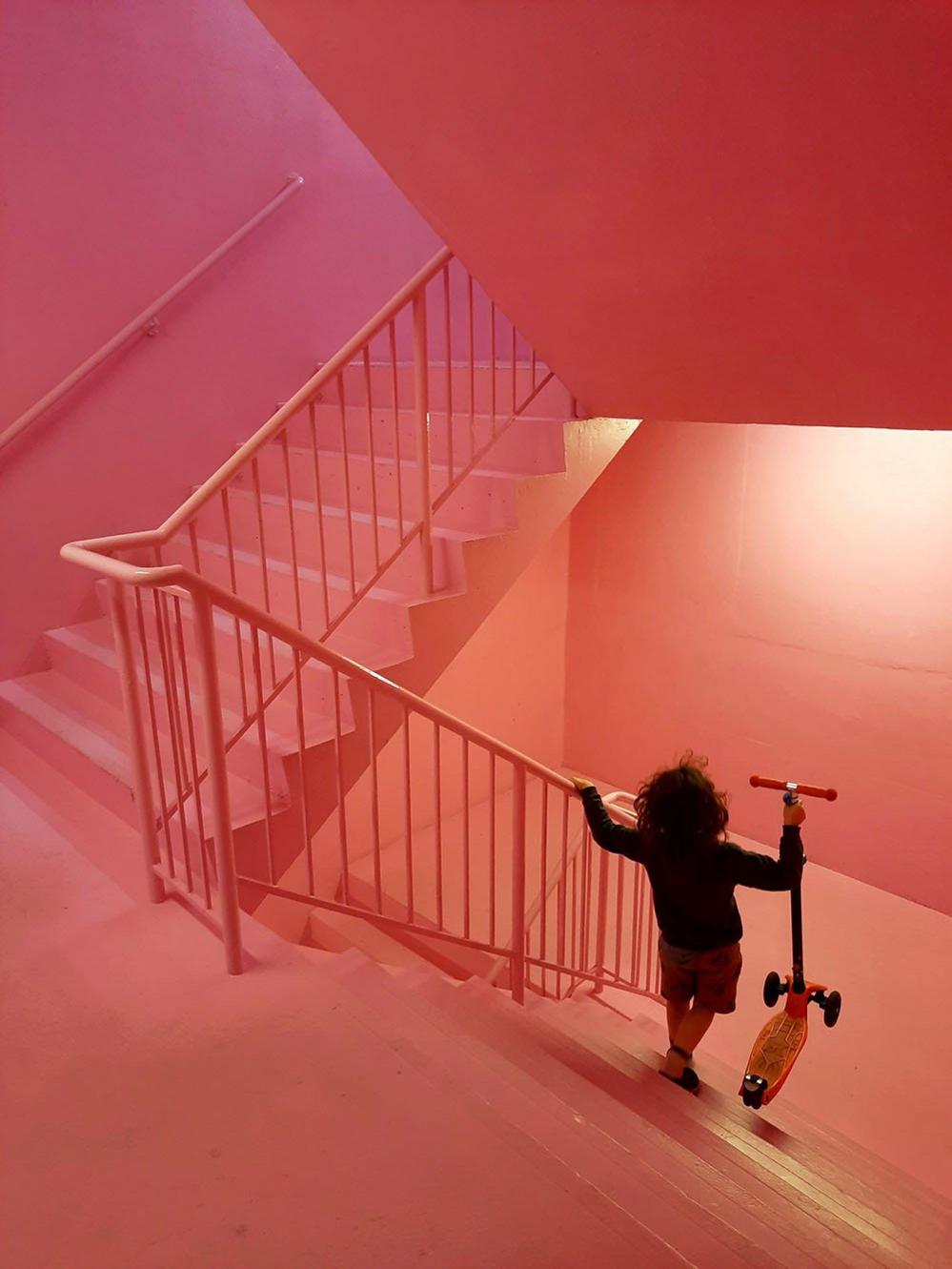 Child walking down stairs