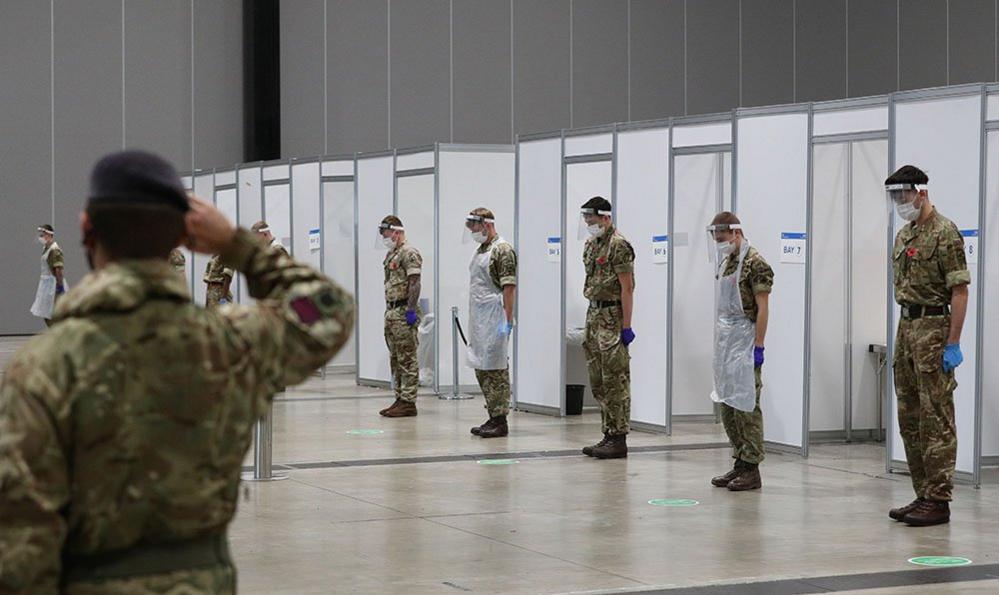 Soldiers at the Arena Convention Centre in Liverpool.