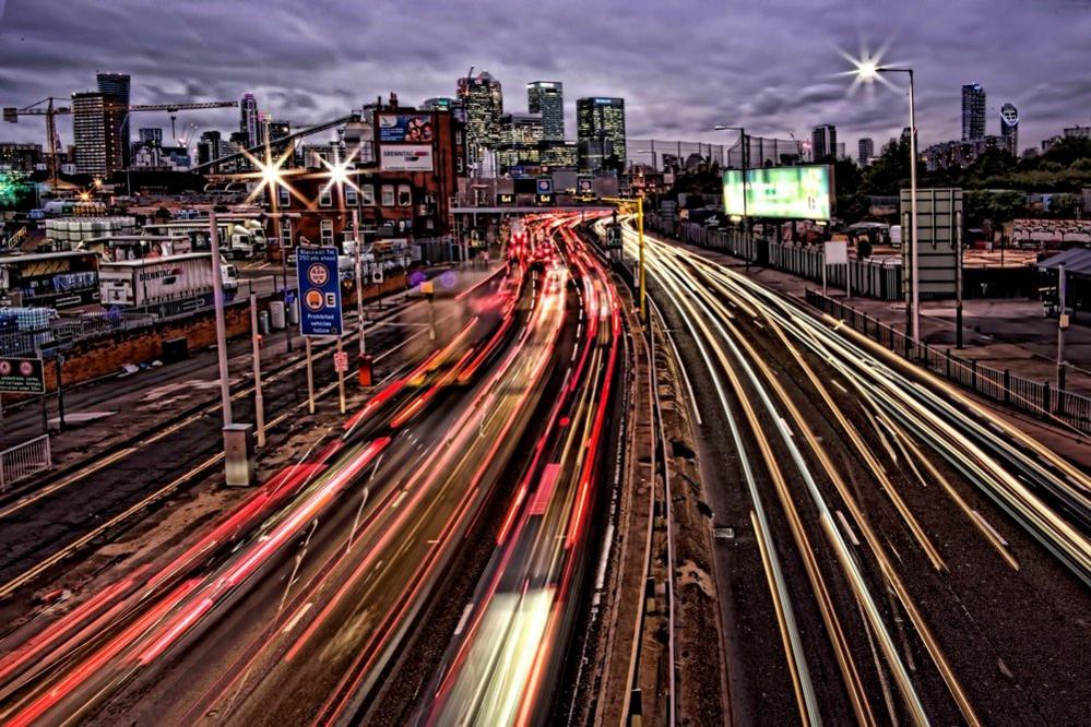 Cars on a road at night