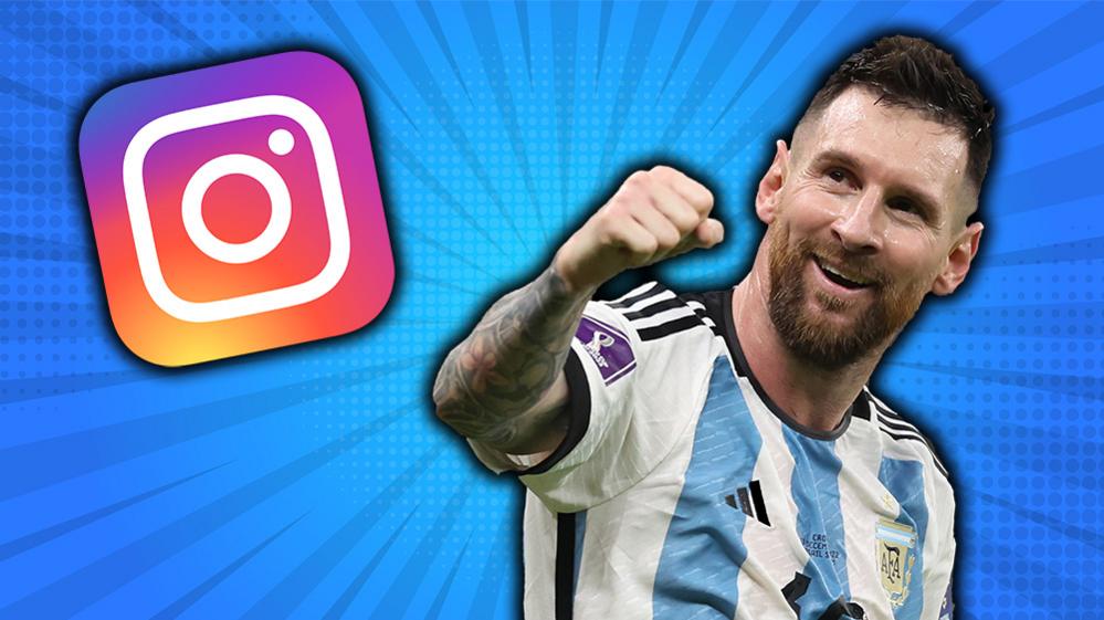 On the left, instagram logo, and on the right, Lionel Messi