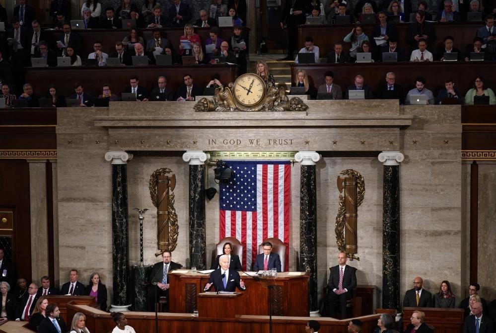 US President Joe Biden delivers the State of the Union address during a joint meeting of Congress
