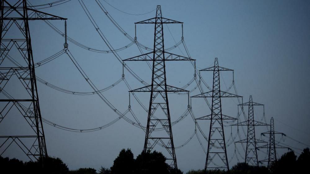 Line of pylons taken at dusk