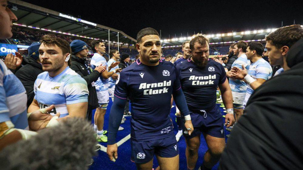 Scotland's Sione Tuipulotu at full time during a Quilter Nations Series match between Scotland and Argentina at Scottish Gas Murrayfield, on November 16, 2025