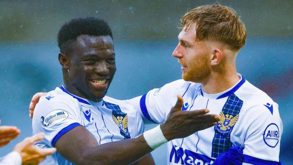 St Johnstone's Adama Sidibeh and Kai Fotheringham celebrate their side's 2-1 victory over Raith Rovers