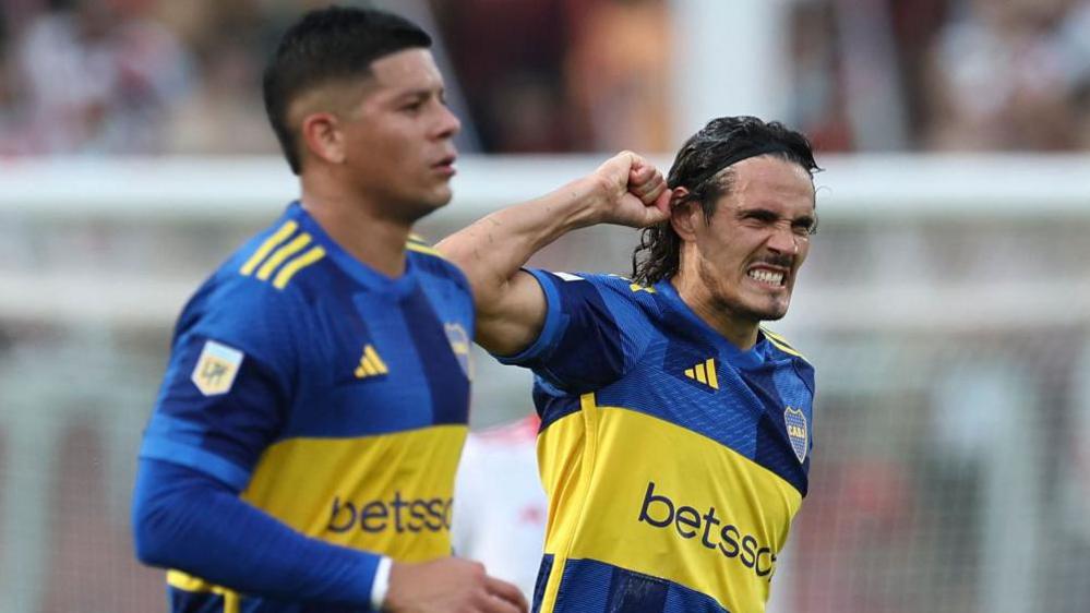 Former Manchester United duo Marcos Rojo (left) and Edinson Cavani play in Argentina for River Plate