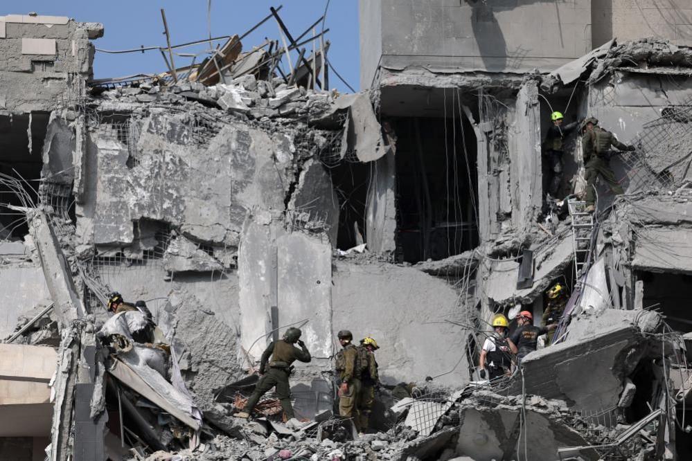 A damaged residential building following a missile strike in Beersheba, Israel