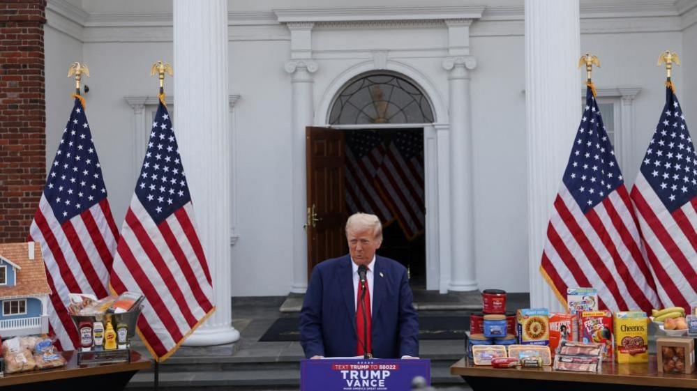 Republican presidential nominee and former U.S. President Donald Trump attends a press conference at Trump National Golf Club