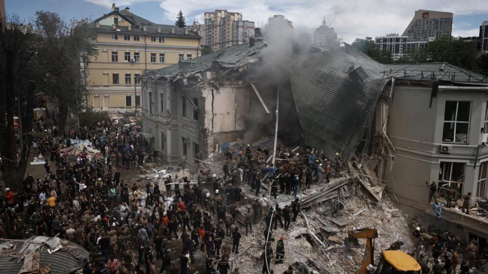 The extent of the damage to the children's hospital in Kyiv