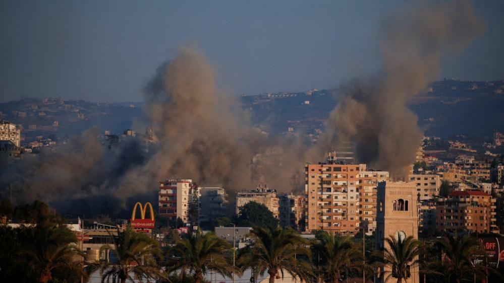 Smoke billows over southern Lebanon following an Israeli strike