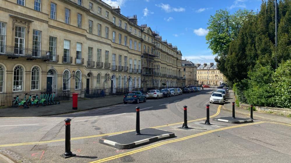 Liveable neighbourhood bollards on Sydney Road in Bath