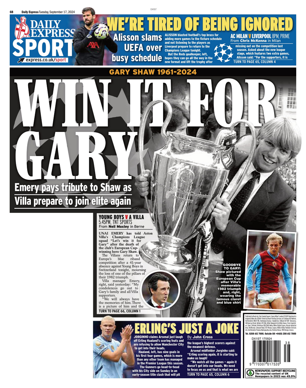 Daily Express back page 17/09/24