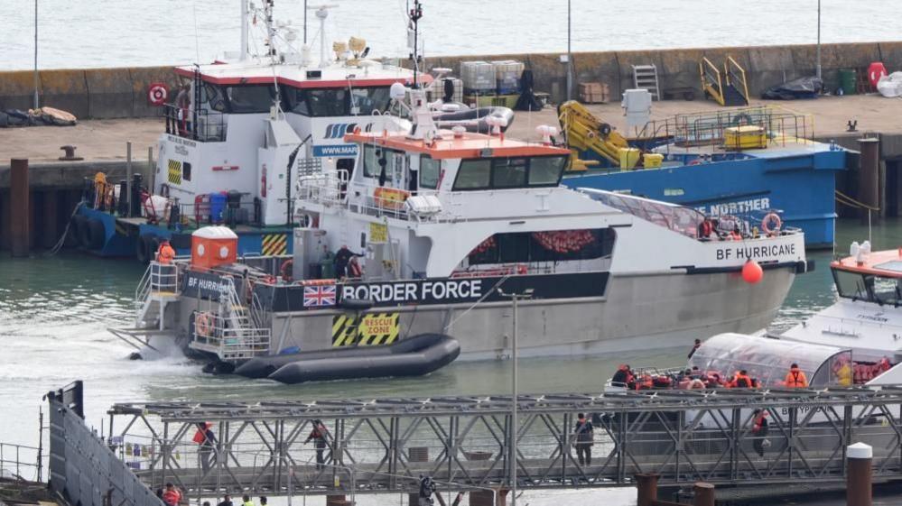 Groups of people thought to be migrants are brought in to Dover, Kent, onboard Border Force vessels following a number of small boat incidents in the Channel