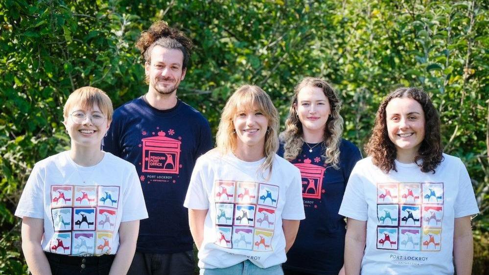 Port Lockroy core team from L-R Aoife, George, Lou, Dale and Maggie