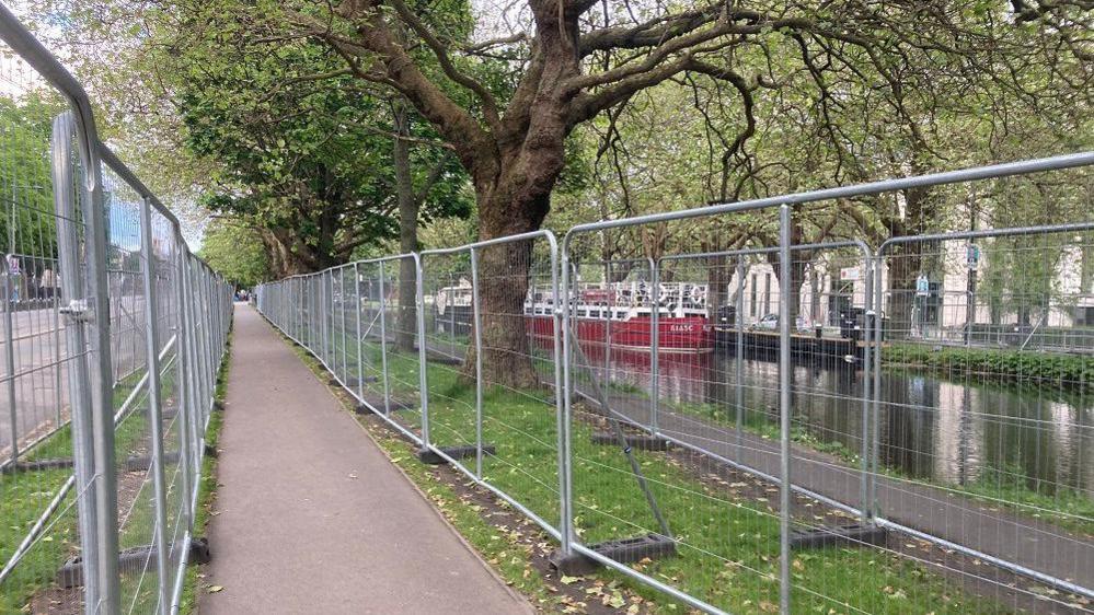 Steel barriers along the Grand Canal in Dublin