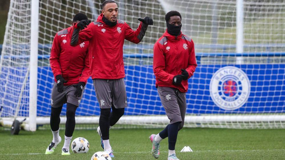 Rangers' Derek Cornelius (centre) in training on Friday