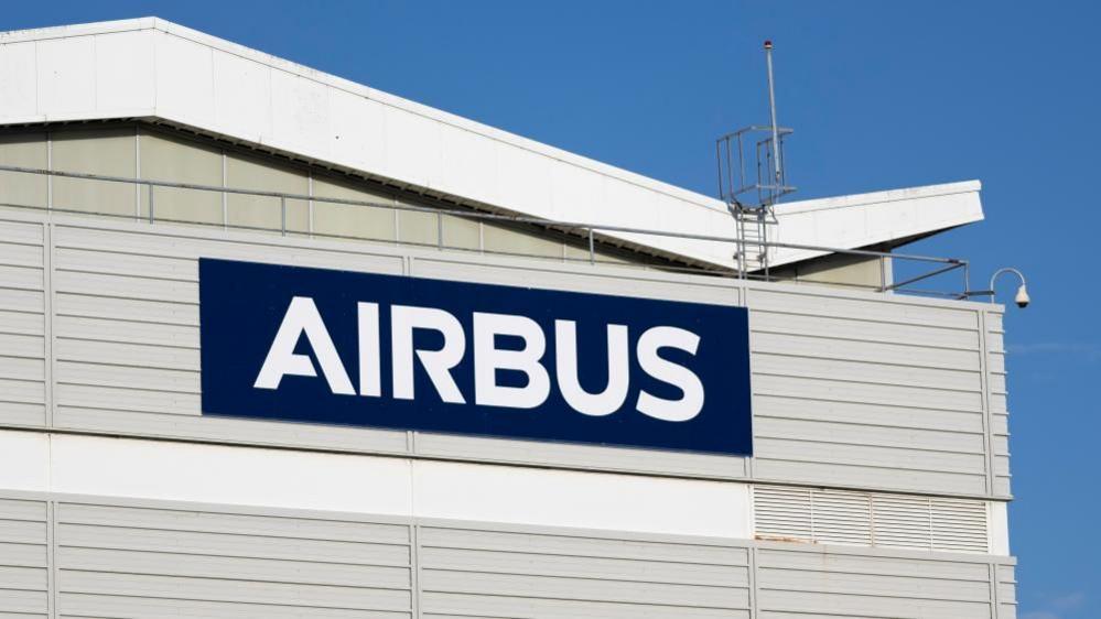 A close-up of the Airbus sign on building in Bristol, England
