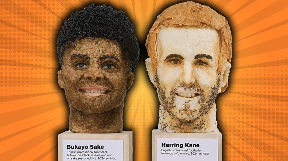 Bukayo Saka and Harry Kane made out of sushi