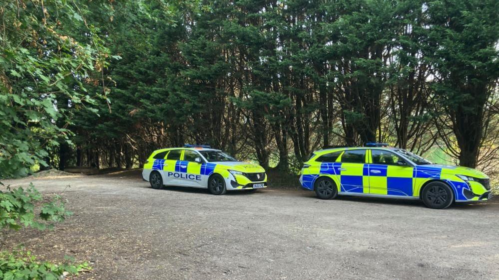 Police cars near lake