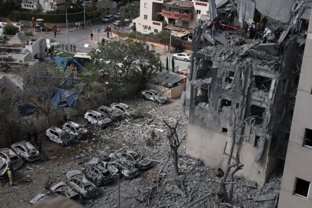 A damaged residential building following a missile strike in Beersheba, Israel