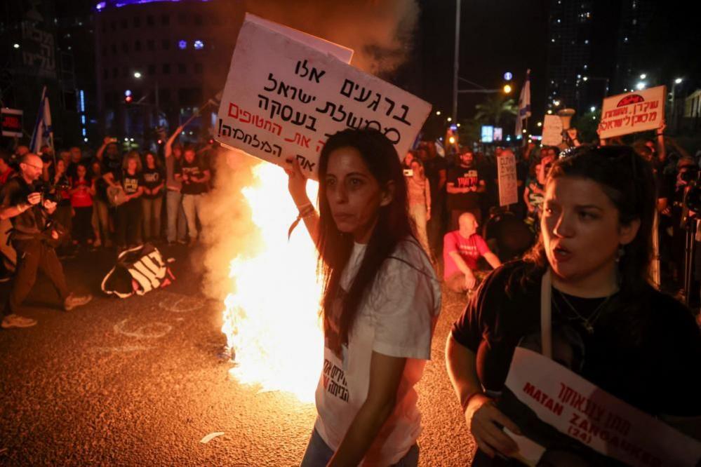 Hostage mother Einav Zangauker at a protest in Israel