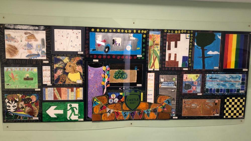 Art work hanging up on the wall of Castle East Academy done by the children of he Class of 2022.