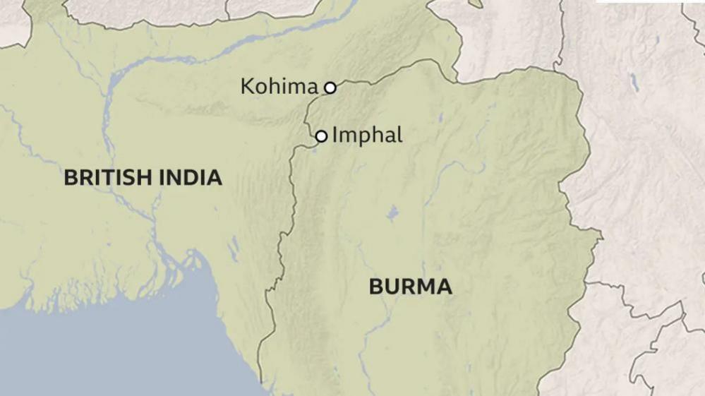 Map showing Kohima and Imphal