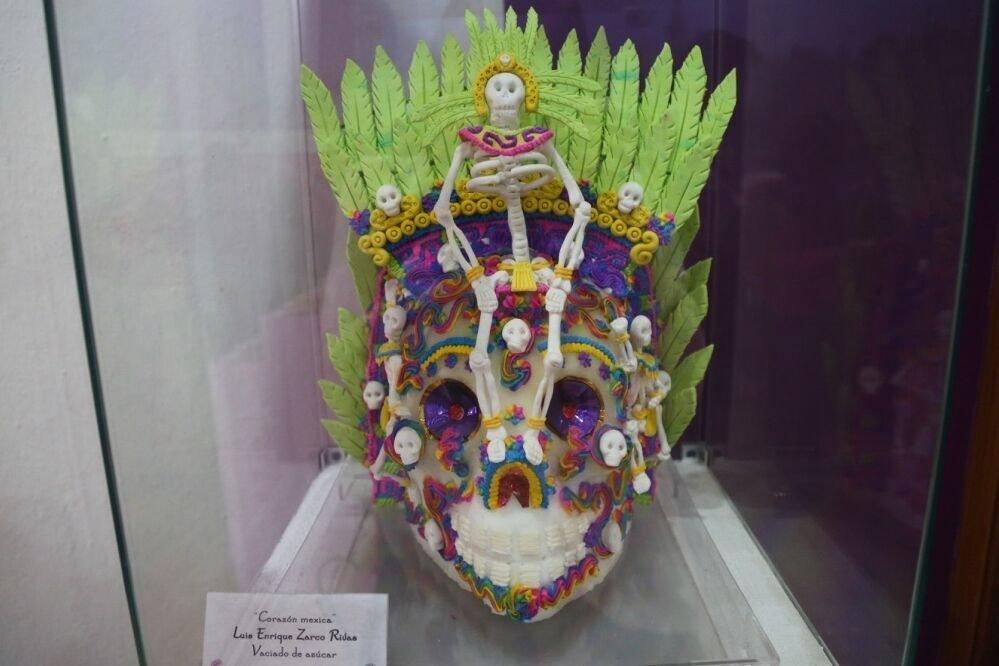 An elaborately decorated sugar skull from last year's Alfenique in Toluca