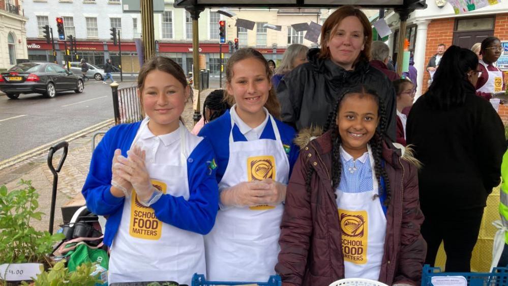 Three pupils and a Julie Millard from Kings Oak Primary School in Bedford 