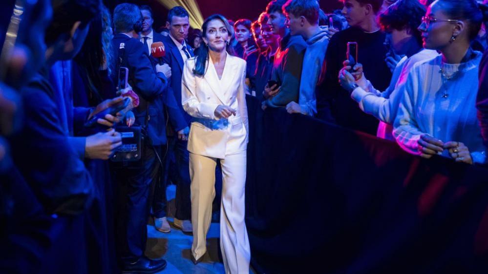 People's Party for Freedom and Democracy (VVD) leader Dilan Yesilgoz (C) after participating in the televised EenVandaag election debate at Ahoy in Rotterdam, the Netherlands, 27 October 2025