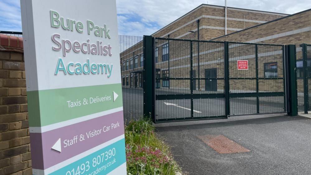 Bure Park Specialist Academy main entrance sign and gates