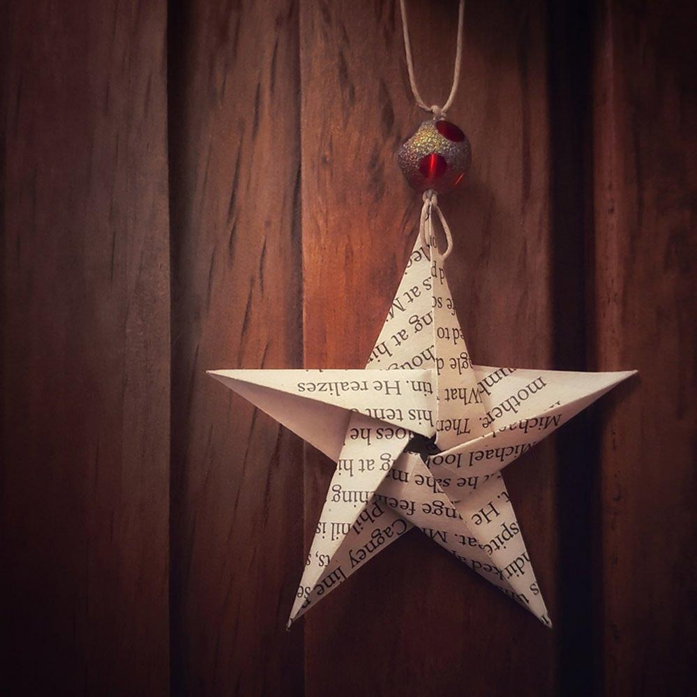 Star decoration made from an old book