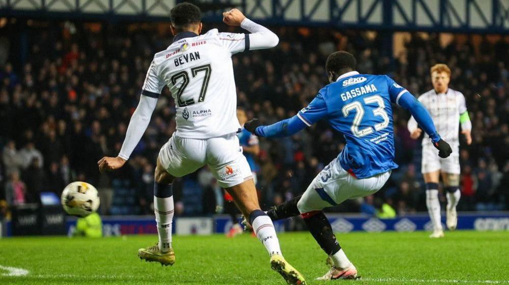 Djeidi Gassama scores for Rangers against Dundee