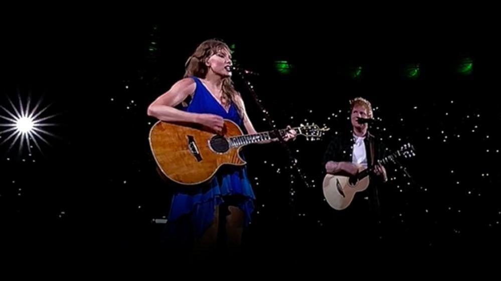 Taylor Swift and Ed Sheeran performing