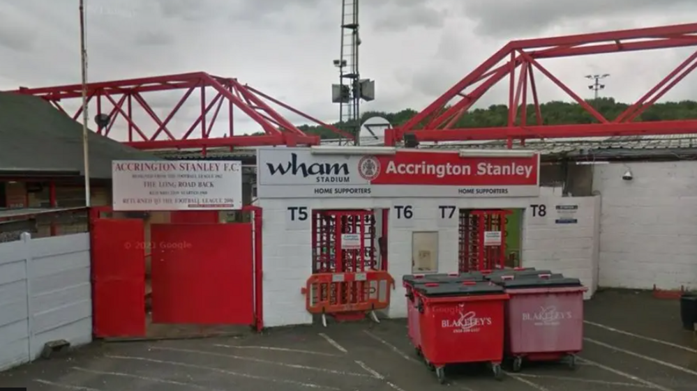 Bins outside one of the entrances to Accrington Stanley's ground