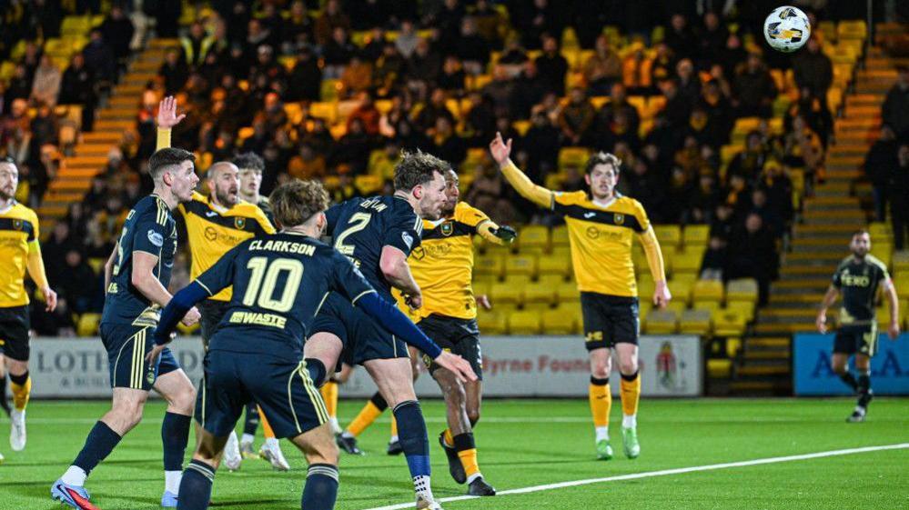 Aberdeen's Nicky Devlin scores to make it 1-0 during a William Hill Premiership match between Livingston and Aberdeen at the Home of the Set Fare Arena,
