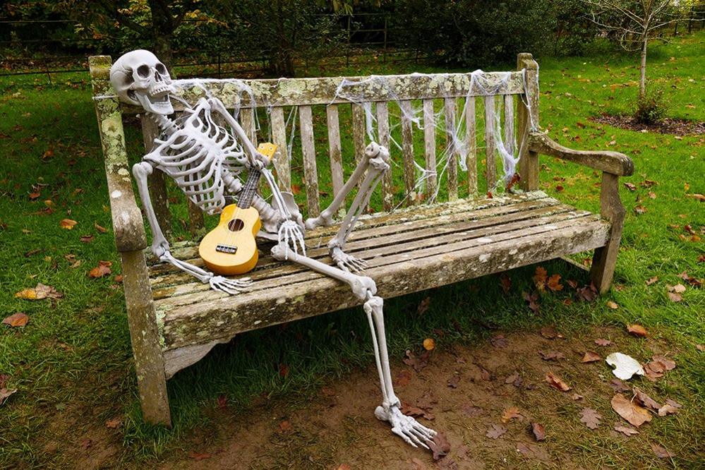 Skeleton on a bench