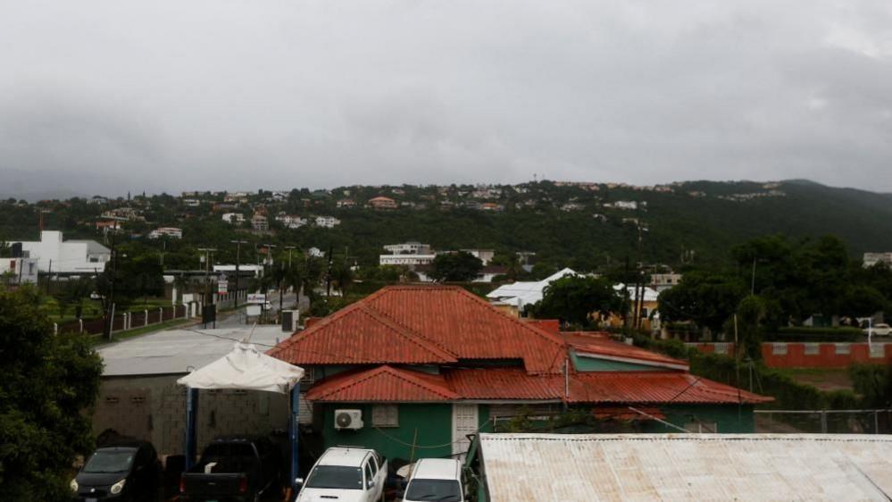 A view of homes on the mountainside, as Hurricane Melissa is expected to make landfall