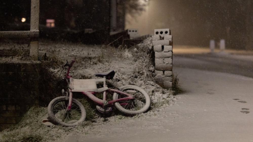 A snow-covered bike in Ruthin, Wales, Britain, 08 January 2026