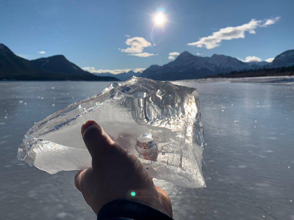 Holding a block of ice