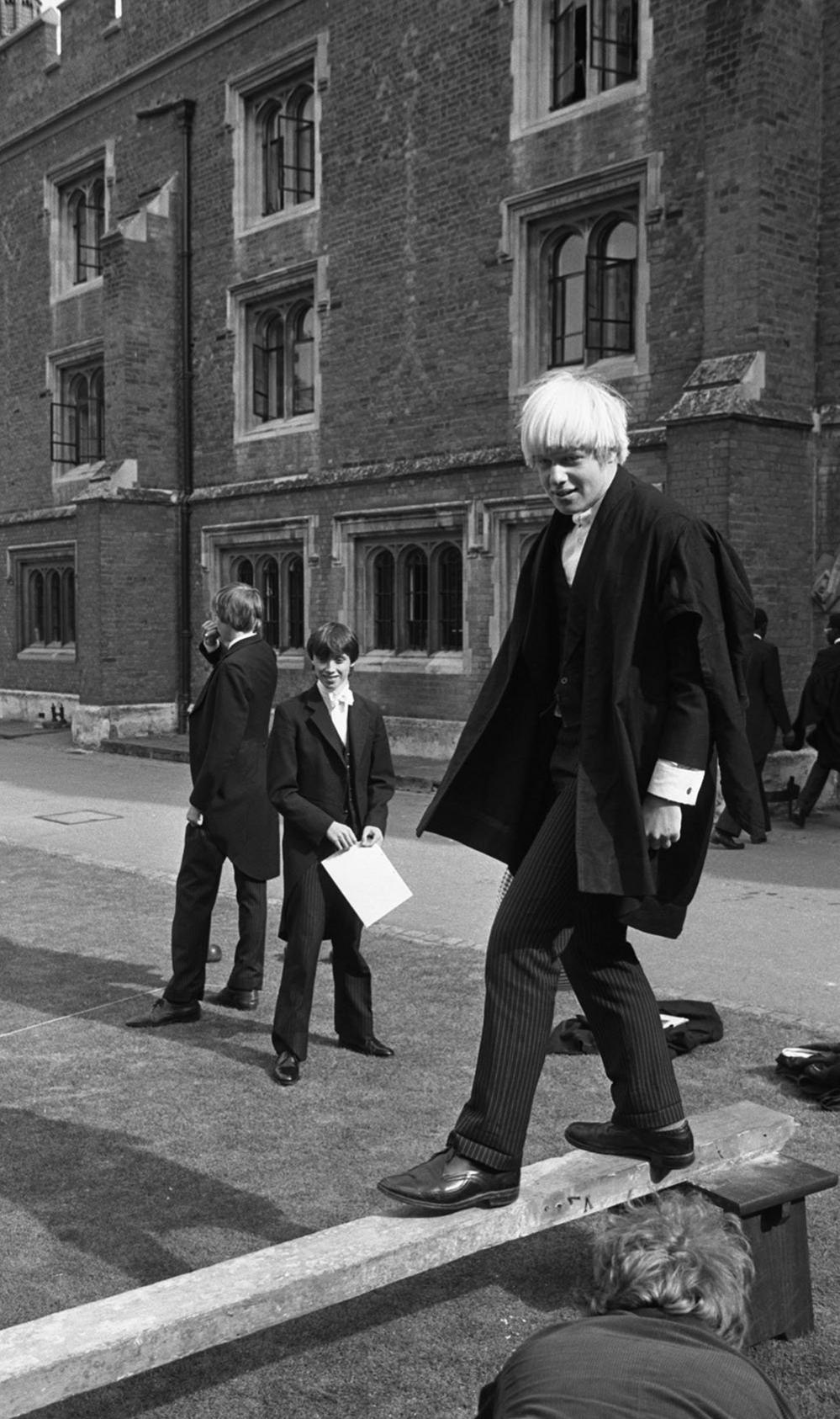 Boris Johnson in a pillow fight at Eton School, September 1979